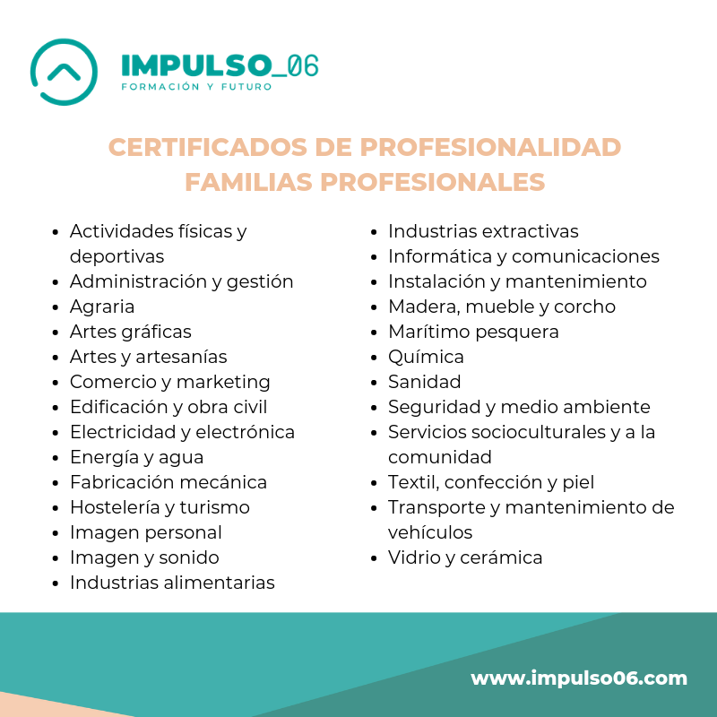 Familias profesionales Certificados de Profesionalidad Familias profesionales Certificados de Profesionalidad