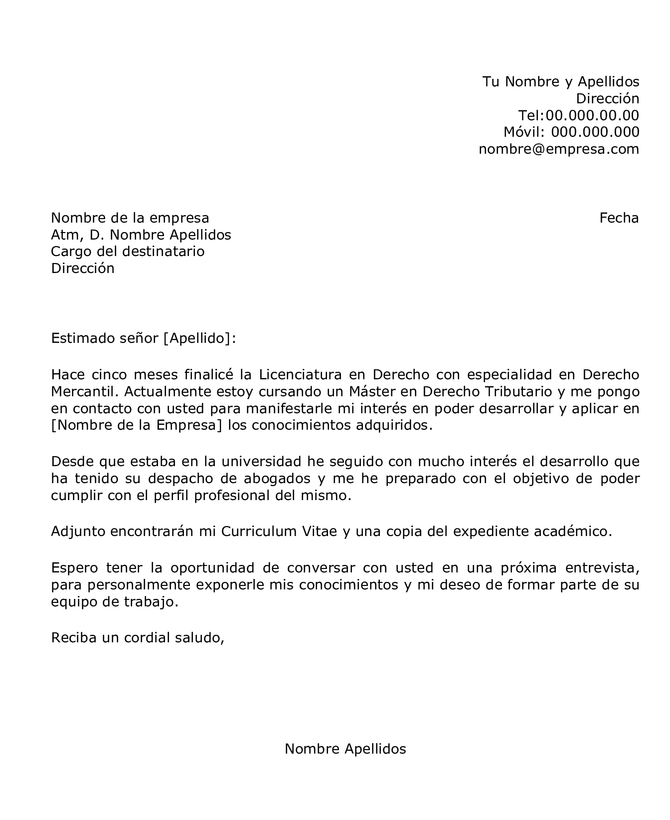 Carta de presentación espontanea auto candidatura Carta de presentación espontanea auto candidatura