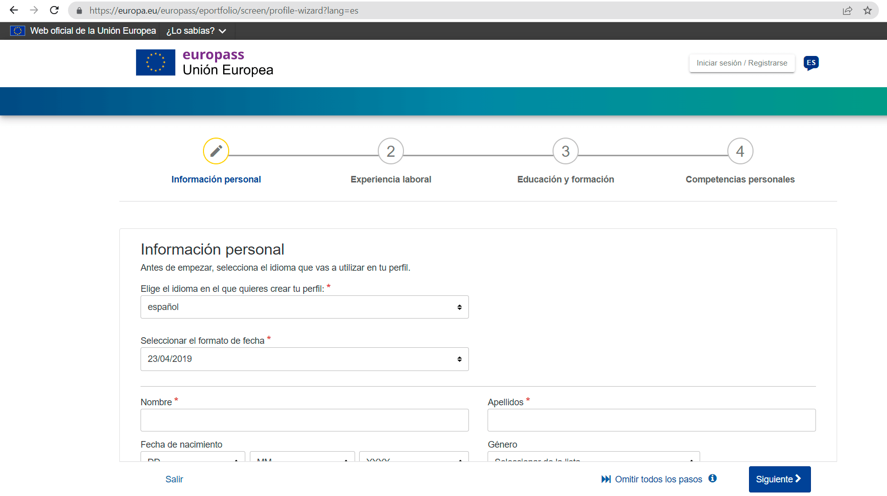 Introducir los datos Como hacer tu curriculum europass