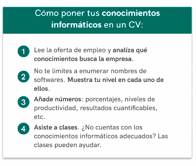 como poner los conocimientos en programas informáticos en el currículo