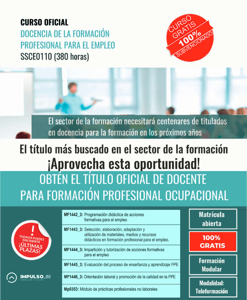 docente de formación profesional para el empleo certificado oficial gratis