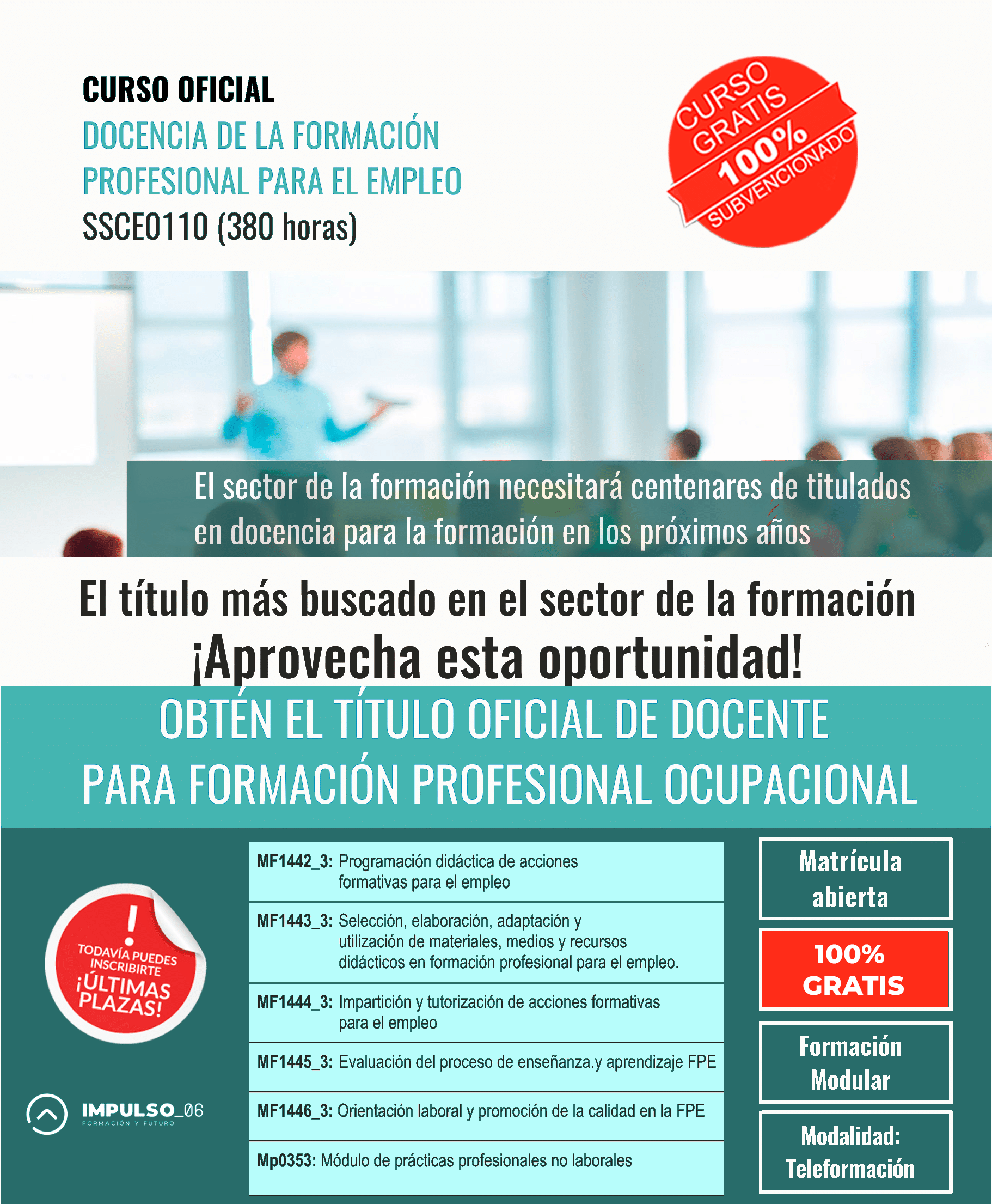 docente de formación profesional para el empleo certificado oficial gratis