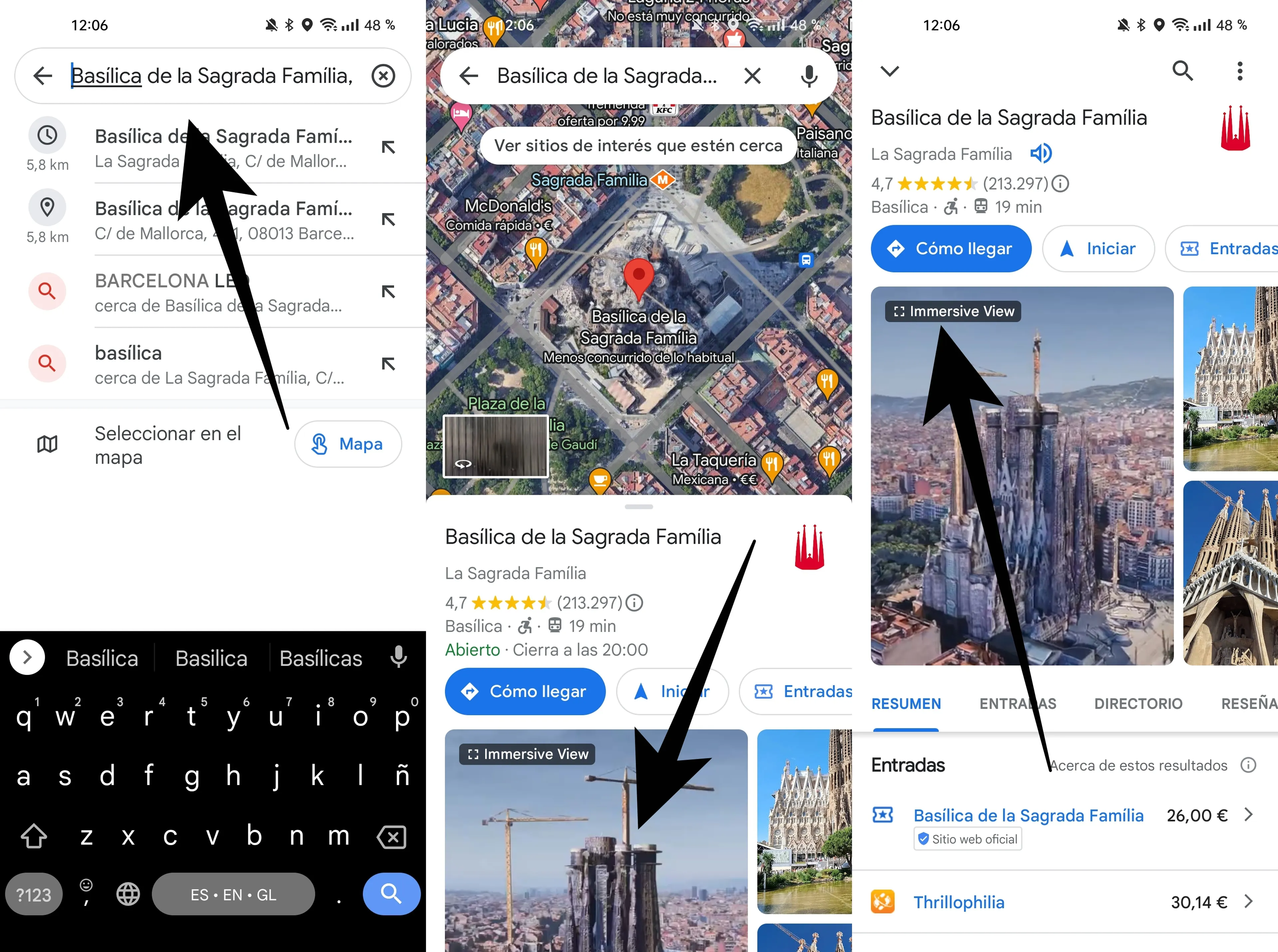 vista inmersiva google maps para ver la sagrada familia