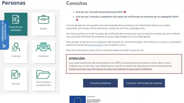 Ingreso a la Sede electrónica del SEPE para mirar situacion paro