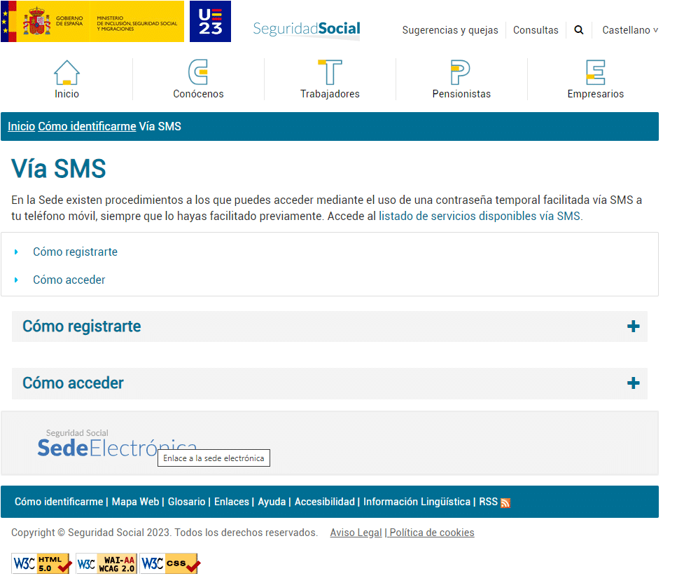 identificarte por SMS para hacer tramites con la seguridad social online