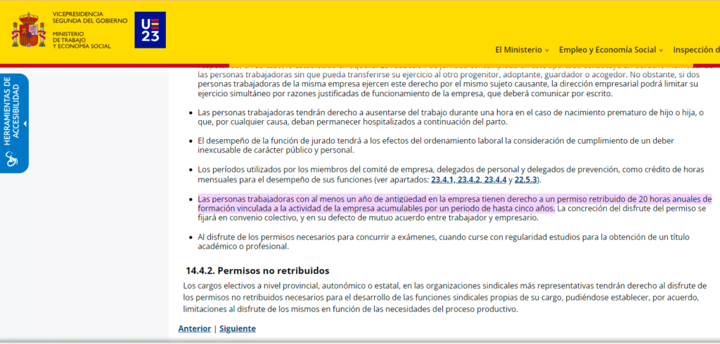 permiso retribuido para formación