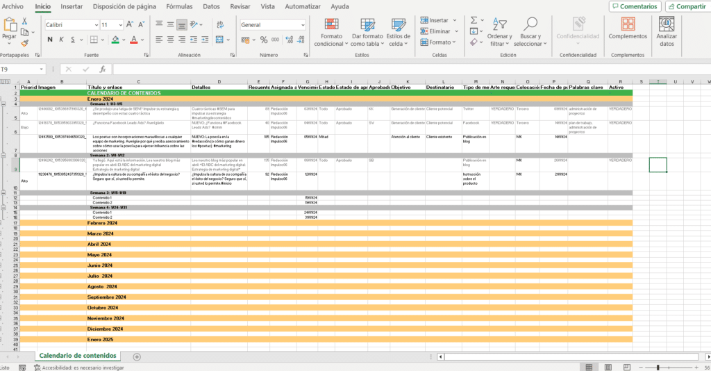 Calendario de contenidos