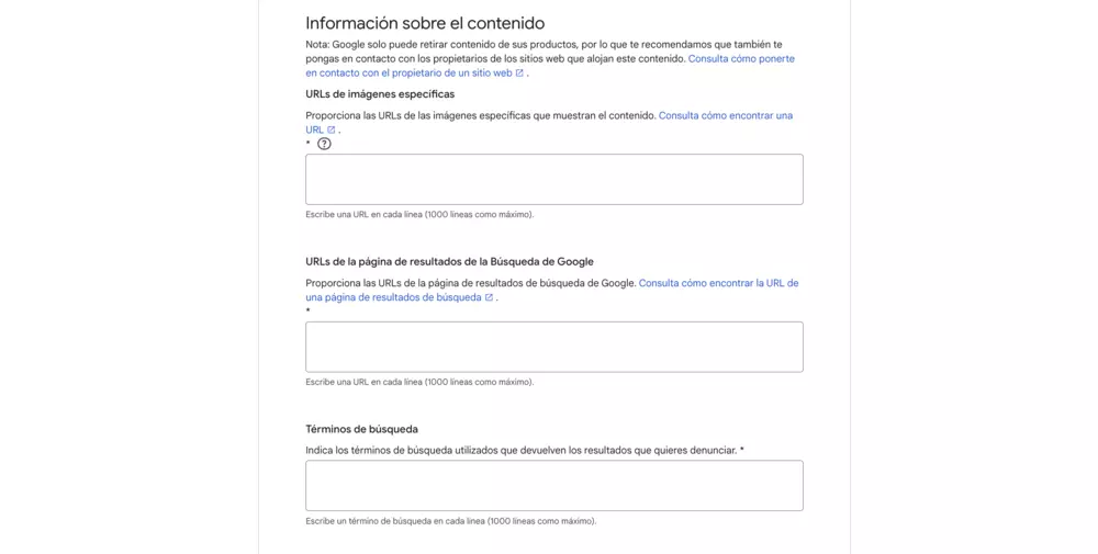 Informacion sobre el contenido Solicitud de retirada de imagenes de menores en google