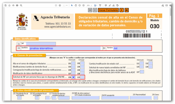 modelo 030 cambio de NIE a DNI