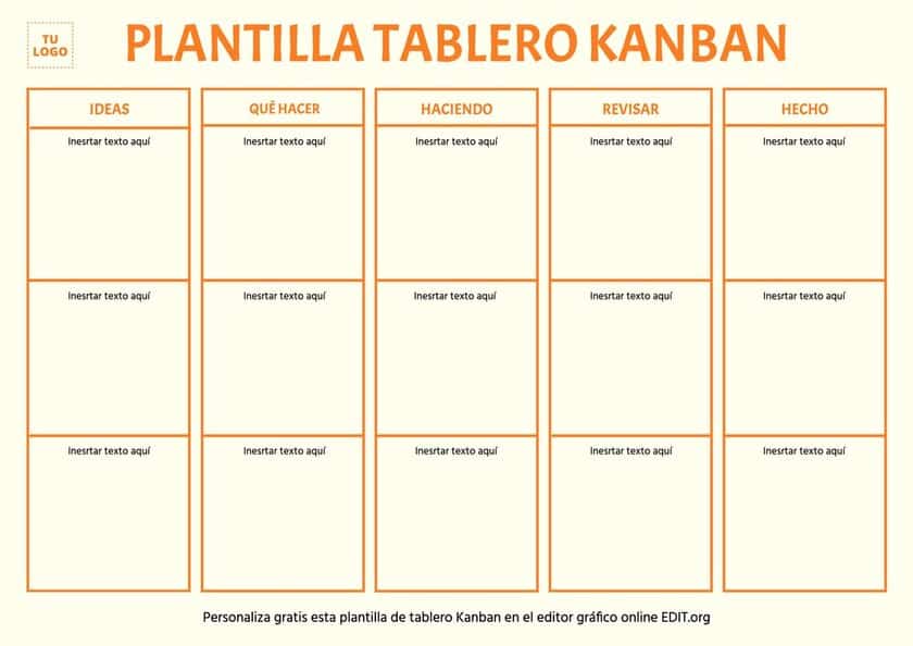 Tablero Kanban ejemplo descargable imprimible