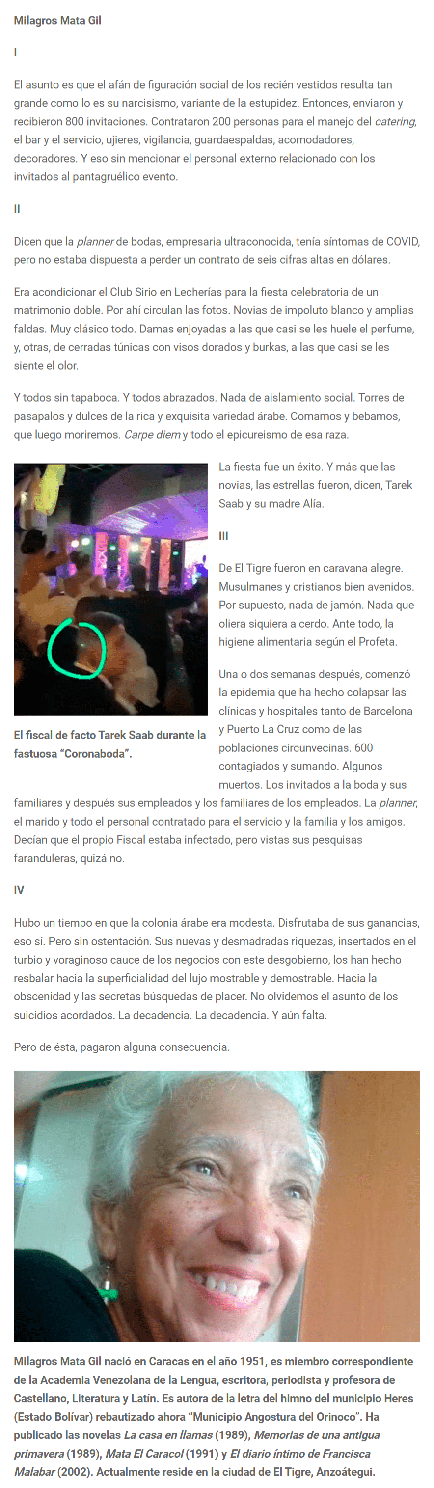 Fiesta Mortal_, el texto de la escritora Milagros Mata Gil