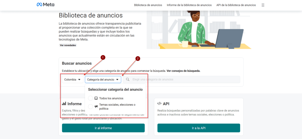 Filtro de anuncios en Facebook Ads Library