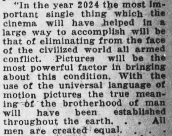 Así creían en 1924 que sería la vida en 2024 Paz mundial gracias a las películas
