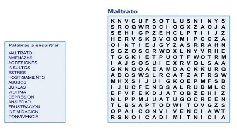 Sopa de letras acoso escolar ciberbullying
