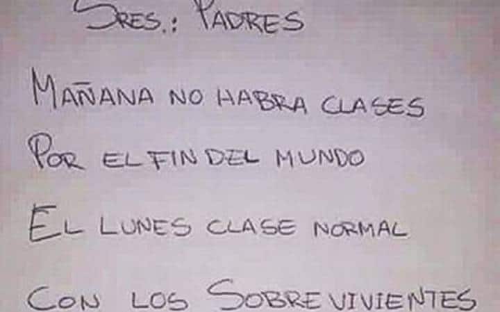 Mañana no hay clases por el fin del mundo