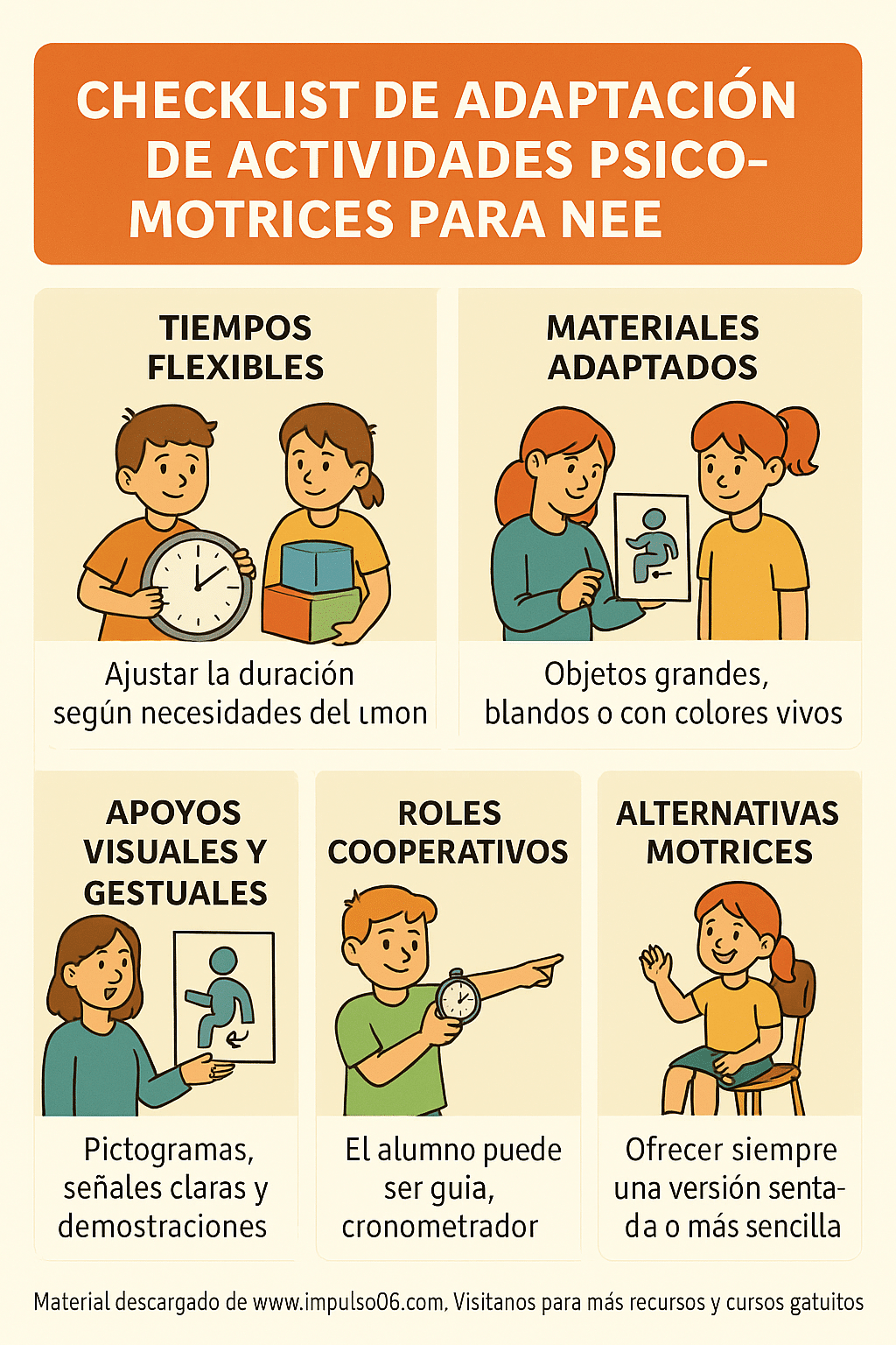 Checklist de adaptación de actividades psicomotrices para NEE