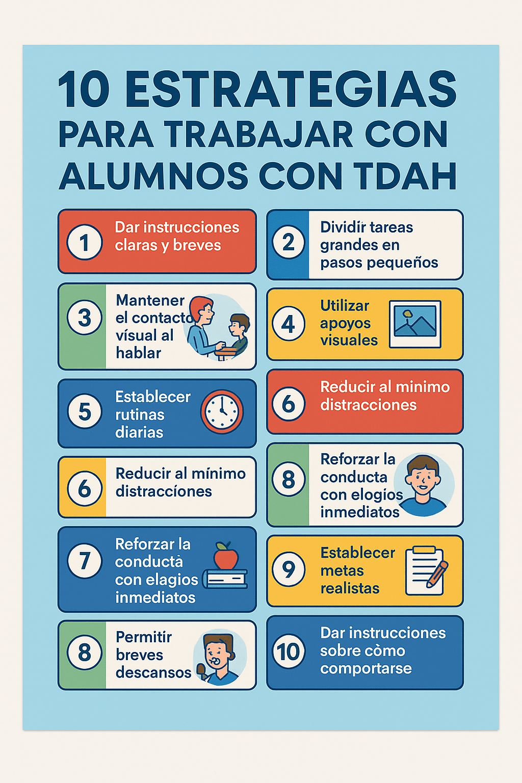 Póster: 10 estrategias para trabajar con alumnos con TDAH