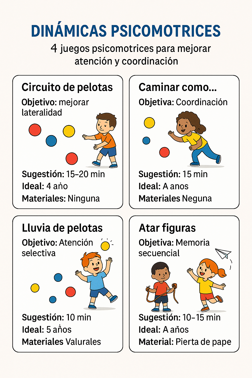 4 juegos psicomotrices para mejorar atención y coordinación