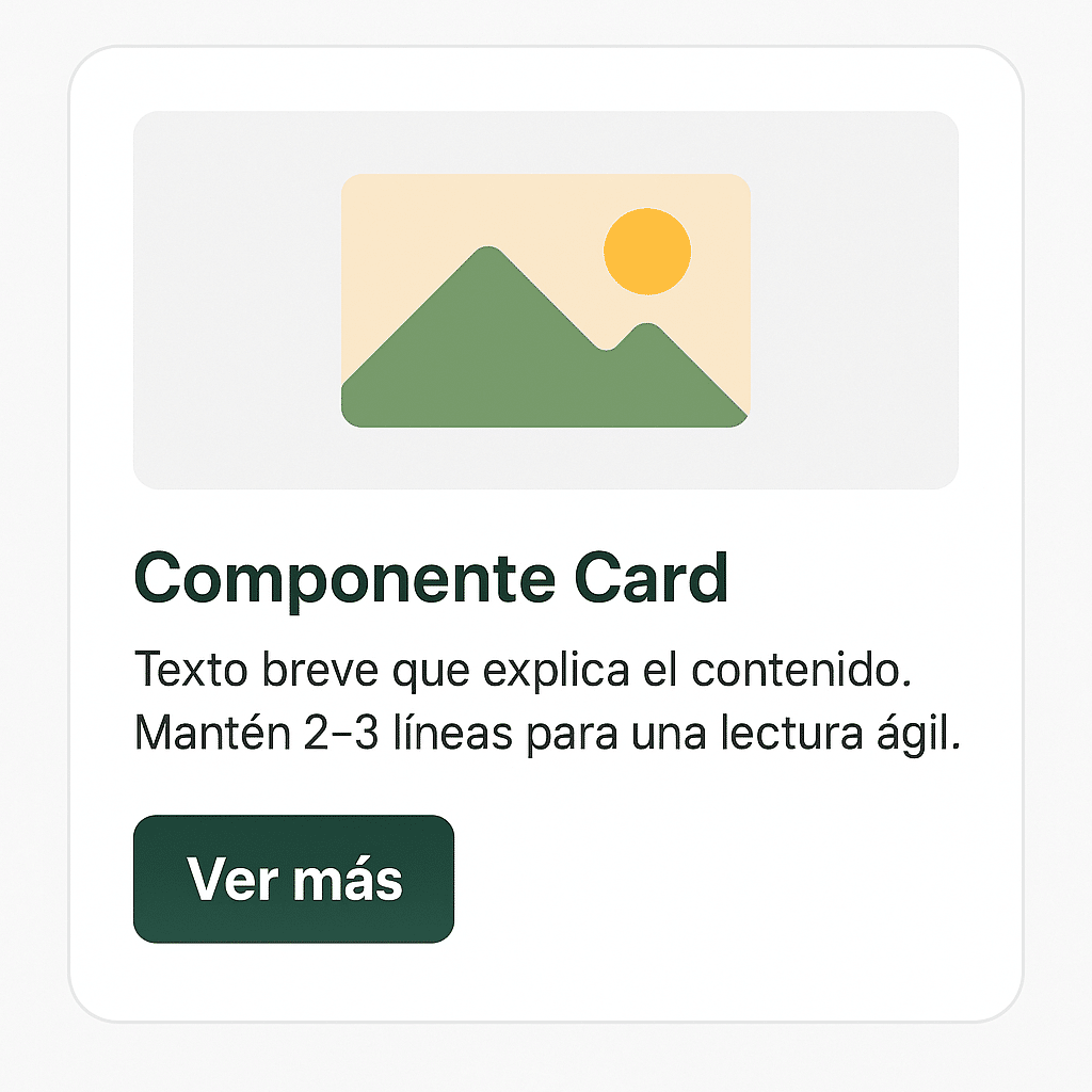 Ilustración de un componente card de interfaz web con imagen, texto y botón