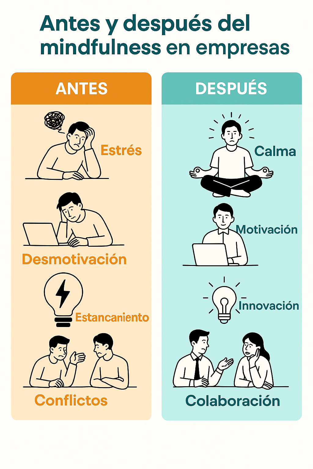 Infografía comparativa: Antes y después del mindfulness en empresas
