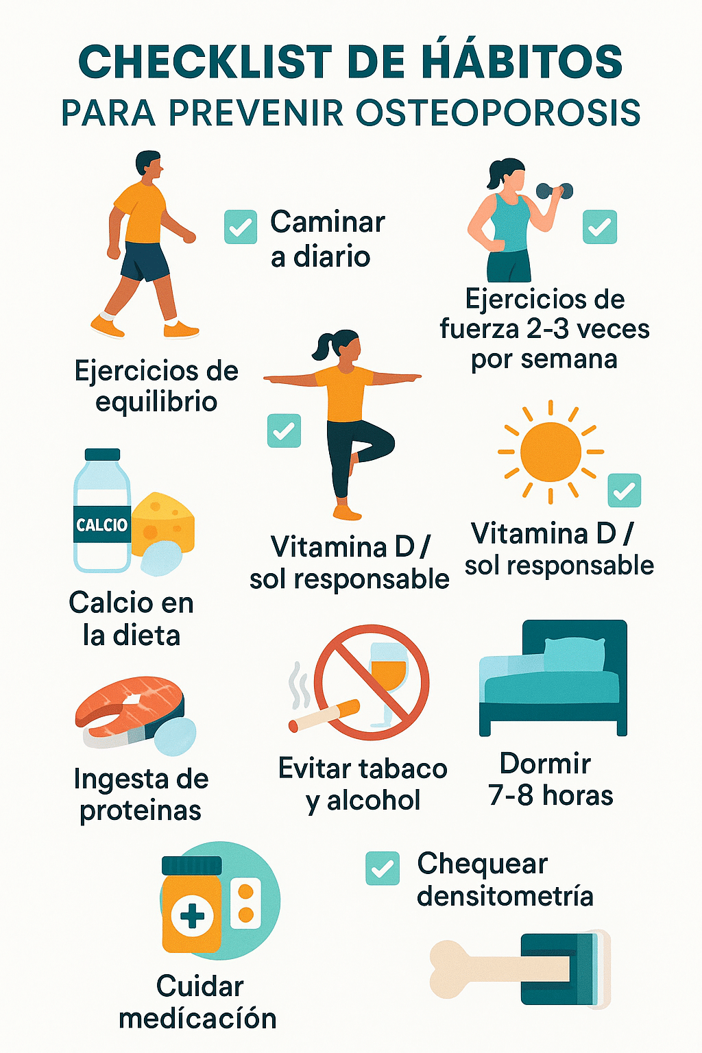 Infografía: Checklist de hábitos para prevenir la osteoporosis