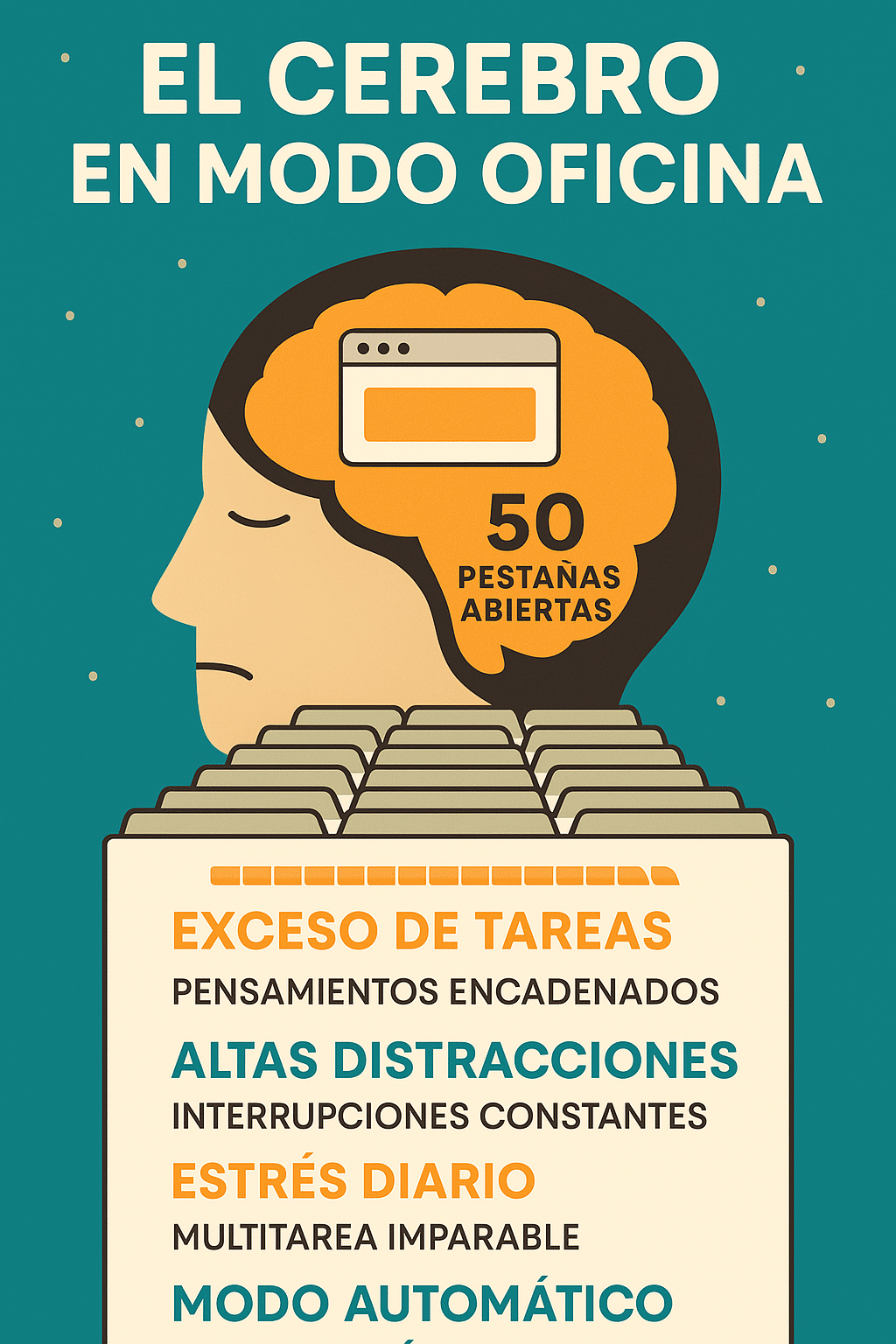 Infografía: El cerebro en modo oficina con 50 pestañas abiertas