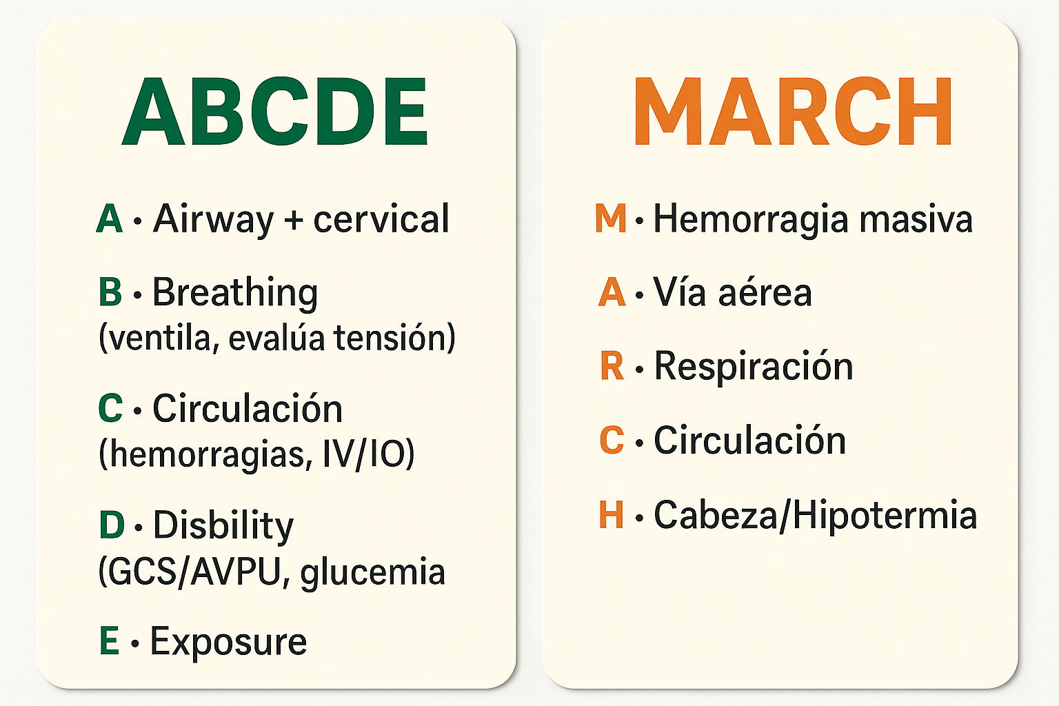 INFOGRAFÍA ABCDE MARCH (BOLSILLO) enfermería de urgencias