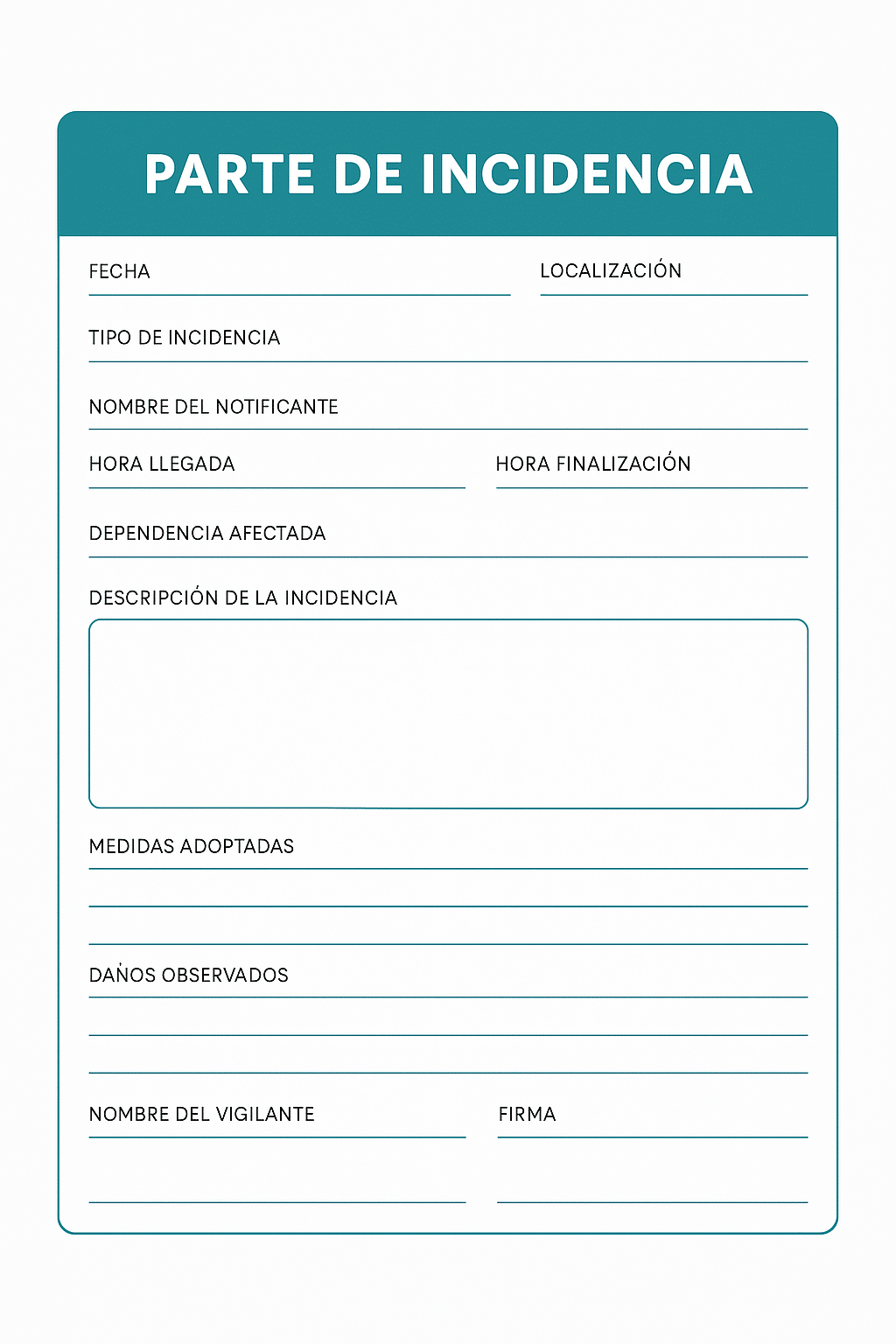 Plantilla parte de incidencia vigilantes