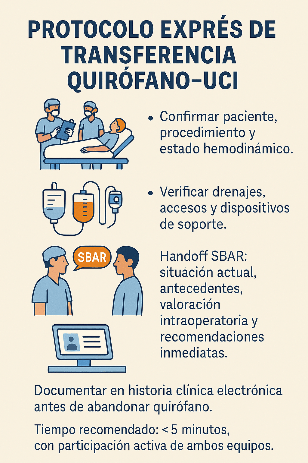 Protocolo express de transferencia quirófano–UCI cuidados en quirófano