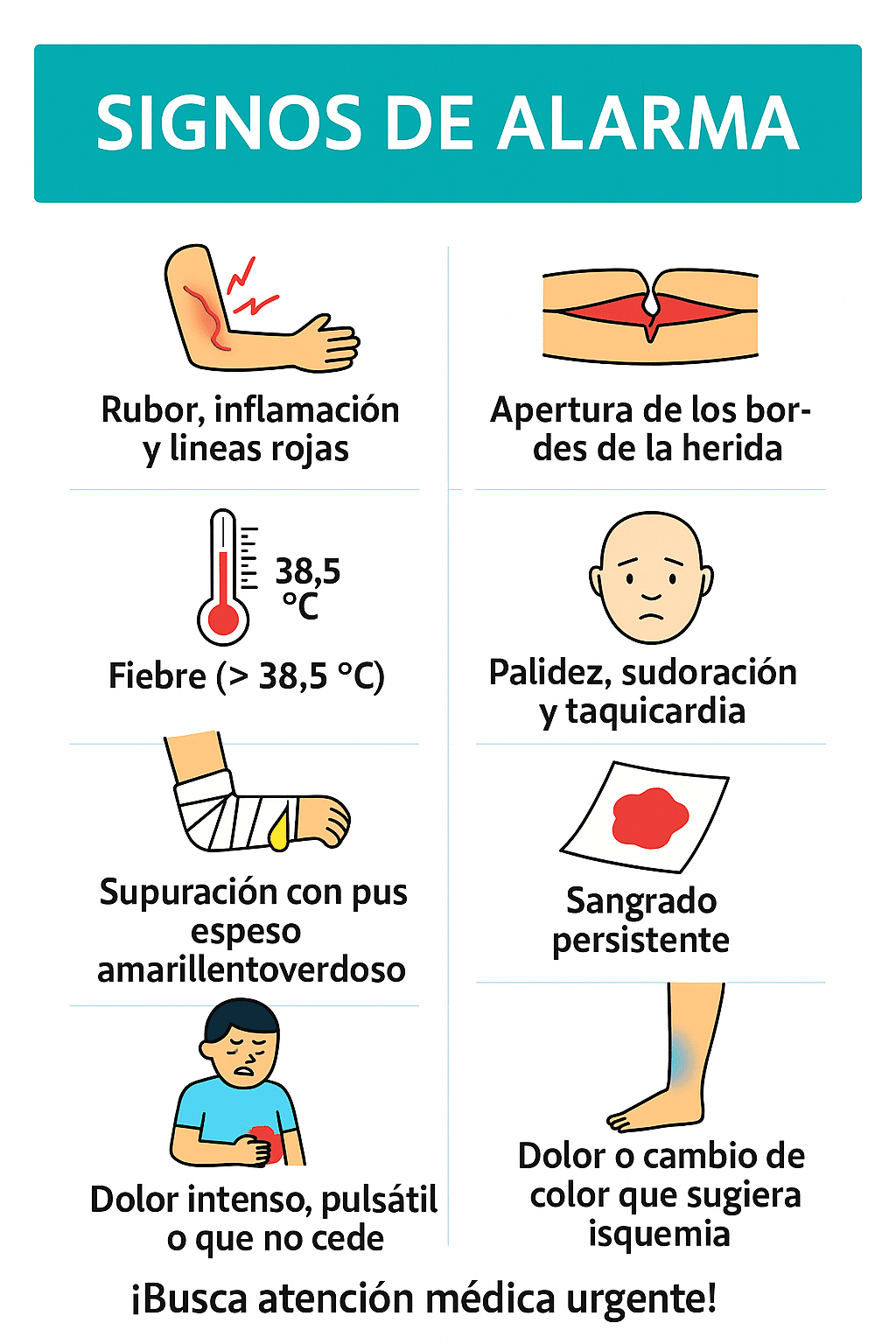 Póster de signos de alarma postoperatorios en cirugía menor