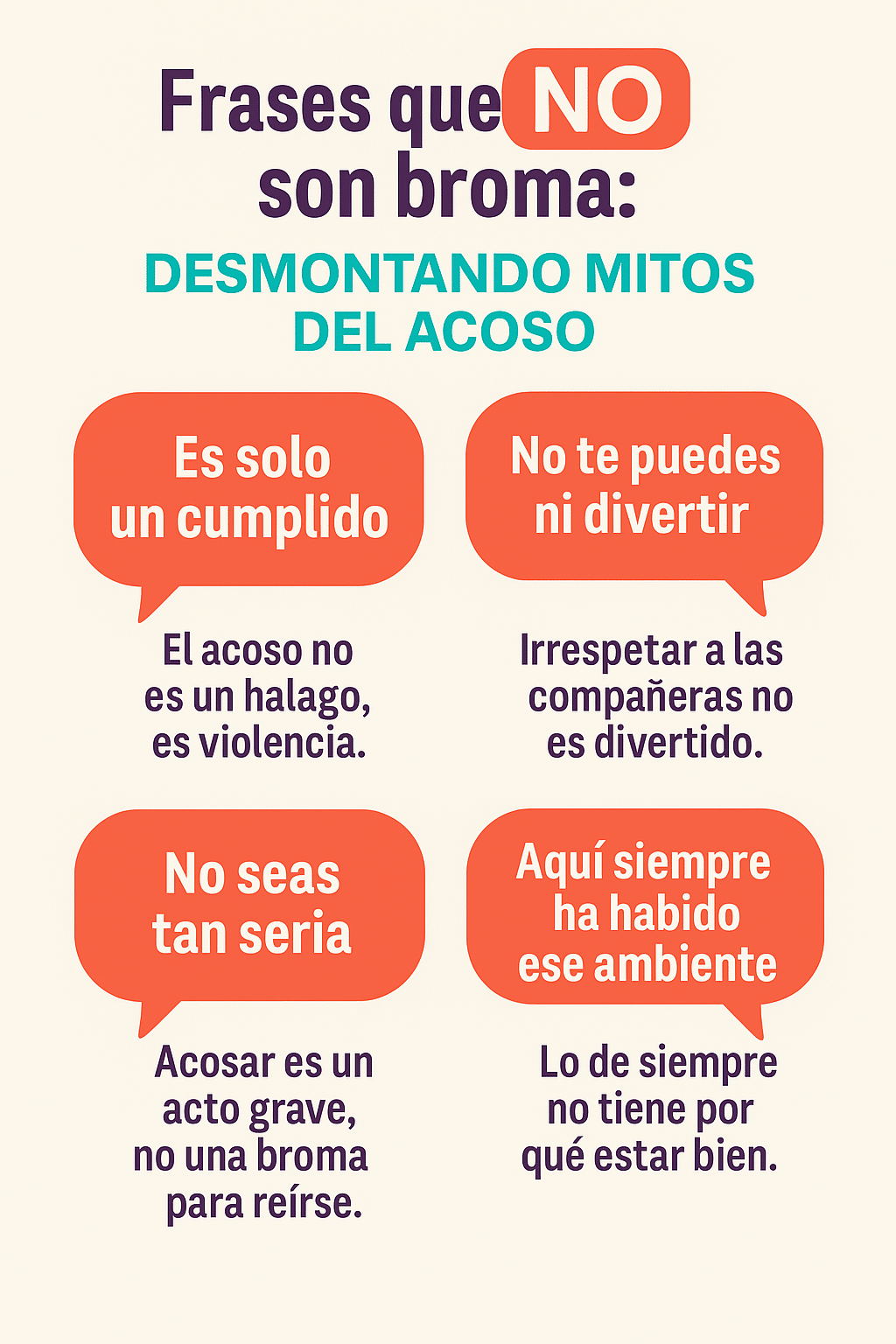 Póster: Frases que NO son broma. Desmontando mitos del acoso sexual en el trabajo