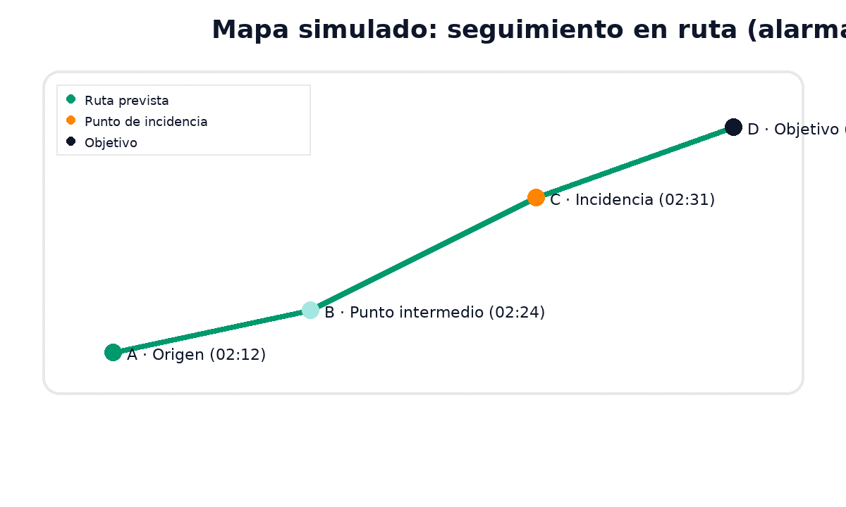 Mapa simulado de geolocalización en ruta