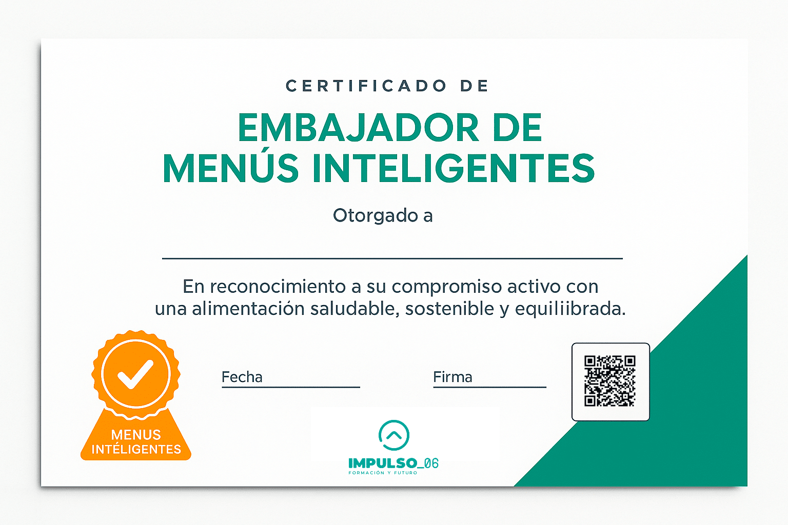 Certificado simbólico Embajador de Menús Inteligentes
